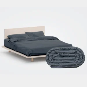 Midnight Kosy Iced Bundle featuring a luxurious bamboo bedding set and weighted blanket in a sophisticated dark grey.