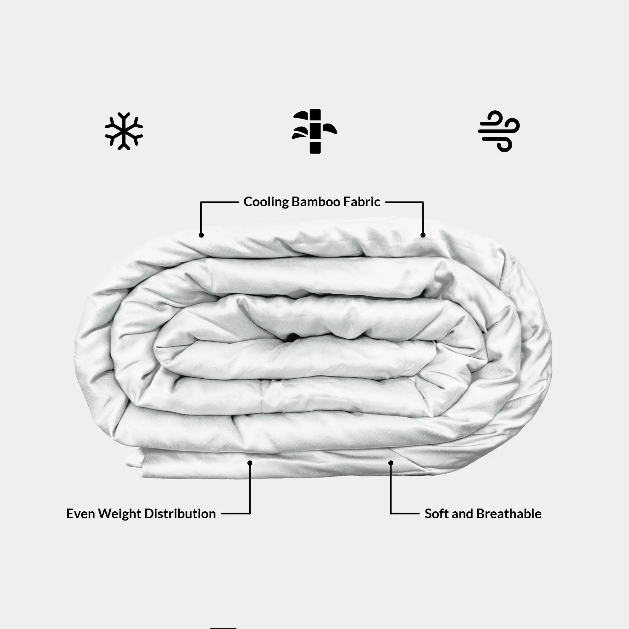 Cooling bamboo weighted blanket with even weight distribution and soft, breathable design.